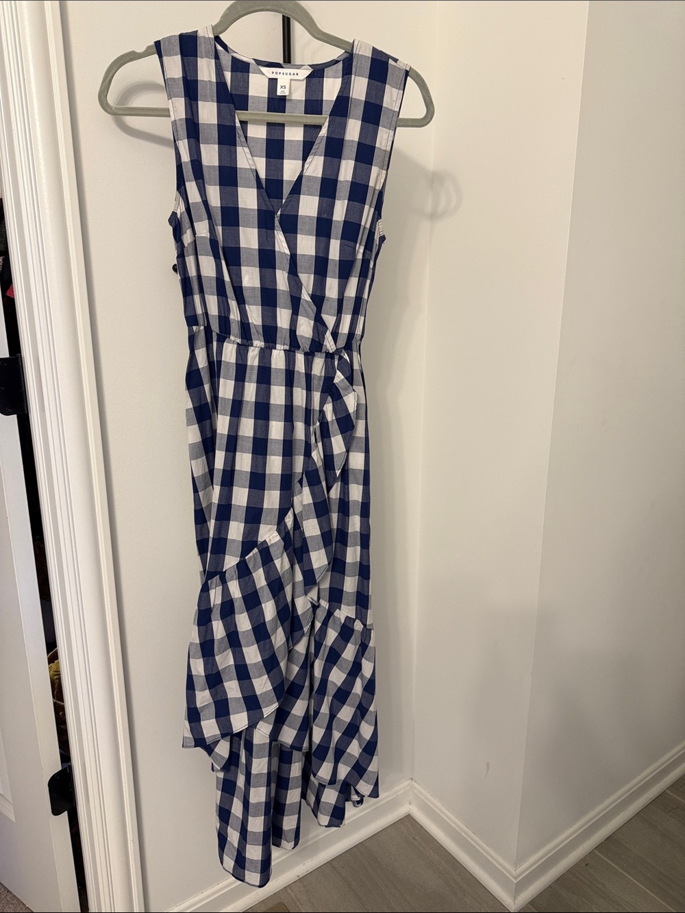 POPSUGAR Navy and White Gingham High-Low Wrap Dress